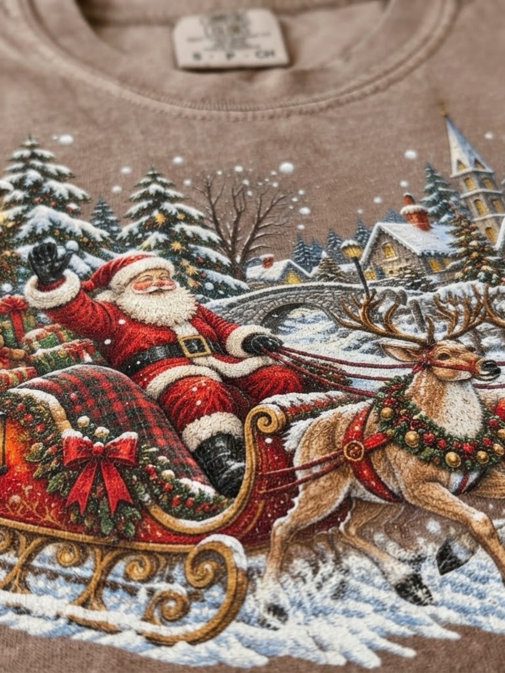 Comfort Colors Espresso Santa Sleigh Graphic Holiday Tee - Picture 2 of 2